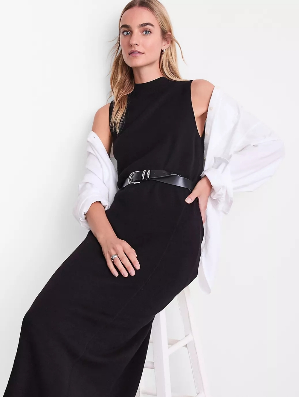 LOFT Versa Sleeveless Mock Neck Midi Sweater Dress